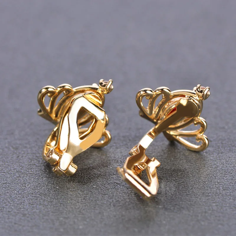 Женские серьги-клипсы с короной MECHOSEN золотистые серьги красным кристаллом без