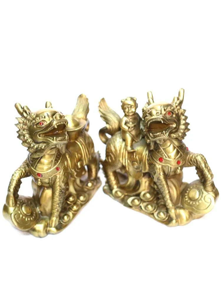 Китайский латунный медный игровой шар YuanBao Fly Kylin Kilin Qilin пара статуй