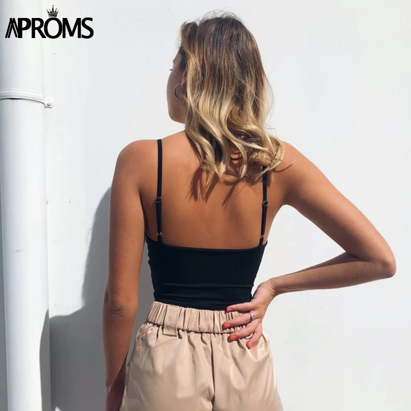 Aproms, черный укороченный топ с регулируемым ремешком, женский элегантный облегающий Топ без рукавов, модные топы без косточек, крутые футболки для девочек