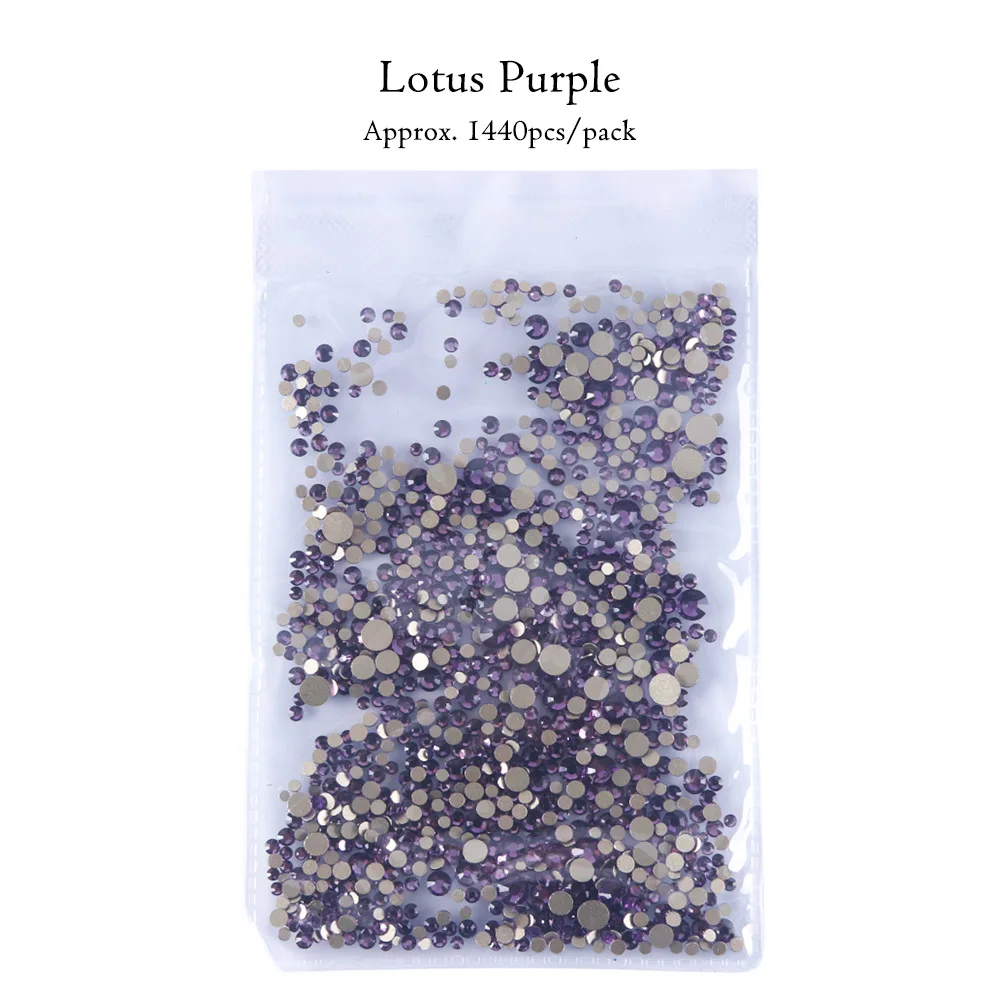 Lotus Purple 1440 шт Стразы смешанных размеров кристаллы для ногтей AB плоские с оборота драгоценные камни цветные икры бусины 3D бриллианты стразы аксессуары для ногтей BE1015 - Цвет: Lotus Purple