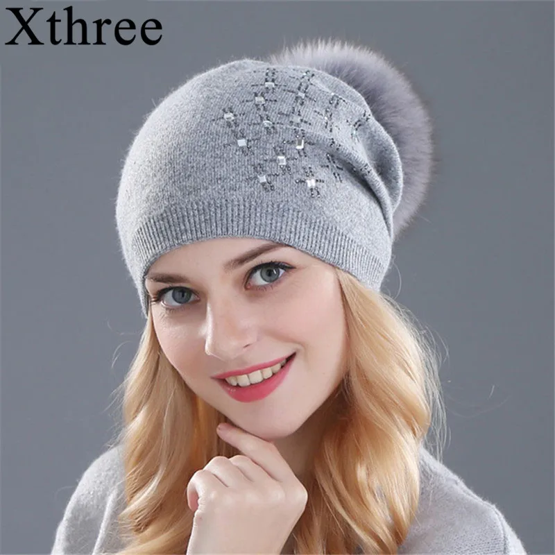 

Шапка Xthree меховая, женская, зимняя, со стразами