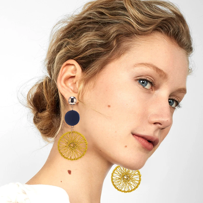 HOCOLE новые корейские деревянные круглые Висячие серьги для женщин Za полые