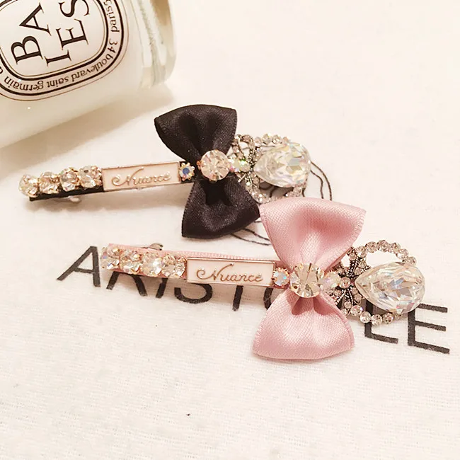 

Fashion exquisite Rhinestone Hair Clips Hair Accessories elegance Women Flowers Bow Spring clips Ponytail Hairpins barrette