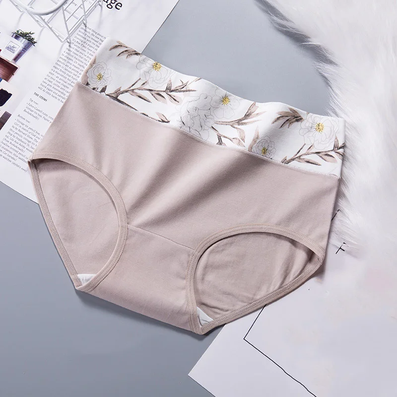 Skin Женские трусики из натурального хлопка LANGSHA, бесшовные утягивающие трусики брифы с высокой талией и принтом, большие размеры до XXL, набор из 1 шт - Цвет: Skin