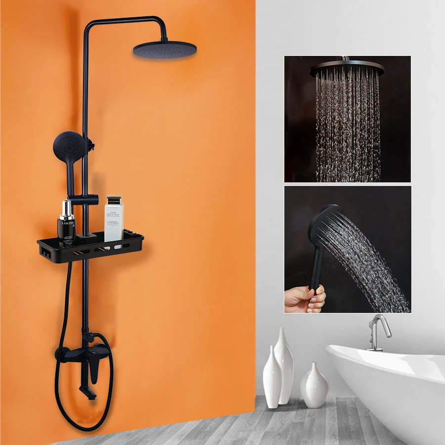 Shower C1 Monite матовый черный дождевой смеситель для душа, набор Однорычажный смеситель для ванны, смеситель для душа с полкой для хранения, смеситель для душа, водопроводный кран - Цвет: Shower C1