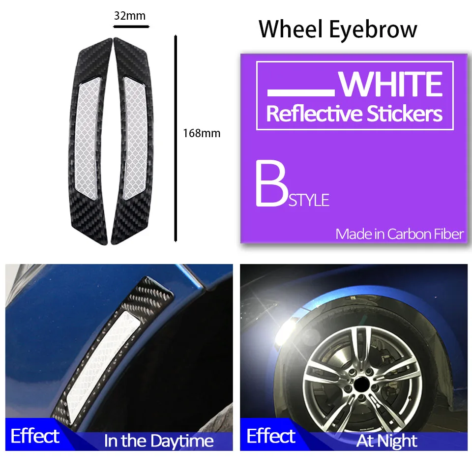 Wheel Black White Автомобильная Светоотражающая полоса из углеродного волокна защитная наклейка для Alfa Romeo 159 Chevrolet Aveo Captiva Ford Focus 3 Fiesta Mondeo Fusion - Название цвета: Wheel Black White
