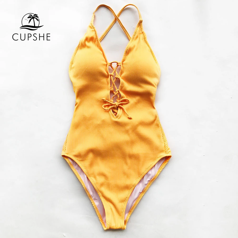 CUPSHE, сплошной слитный купальник для женщин, открытая спина, глубокий v-образный вырез, шнуровка, сексуальные боди,, пляжный купальный костюм, купальник