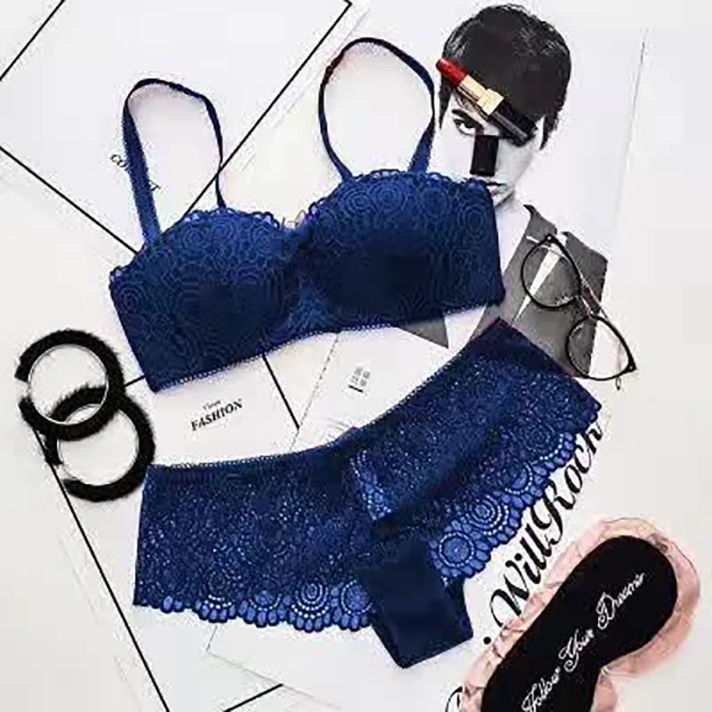 

Комплект женского кружевного нижнего белья Sanderala, бюстгальтер с цветочной вышивкой и трусы с чашками пуш-ап, пикантное нижнее белье, 2019