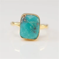 fashion geometric square blue turquoises stone ring boho jewelry beach small simple gold girls party l5x752