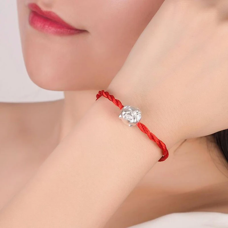 Fashion Silver Color Cute Zodiac Gold Pig Bead Bracelets For Women Jewelry Classic Red Rope Bangles Girl Boy Birthday Party Gift | Украшения