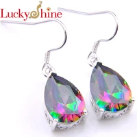 luckyshine rainbow pear shaped dangl earrings for women silver fashion classic charm hanging beads earrings