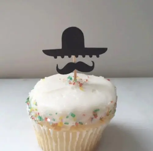 

Sombrero and Mustache Cinco de May Cupcake Toppers wedding birthday bridal baby shower Bachelorette Party food picks