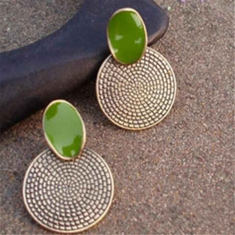 Женские серьги-пусеты круглые корейские зеленые | Украшения и аксессуары