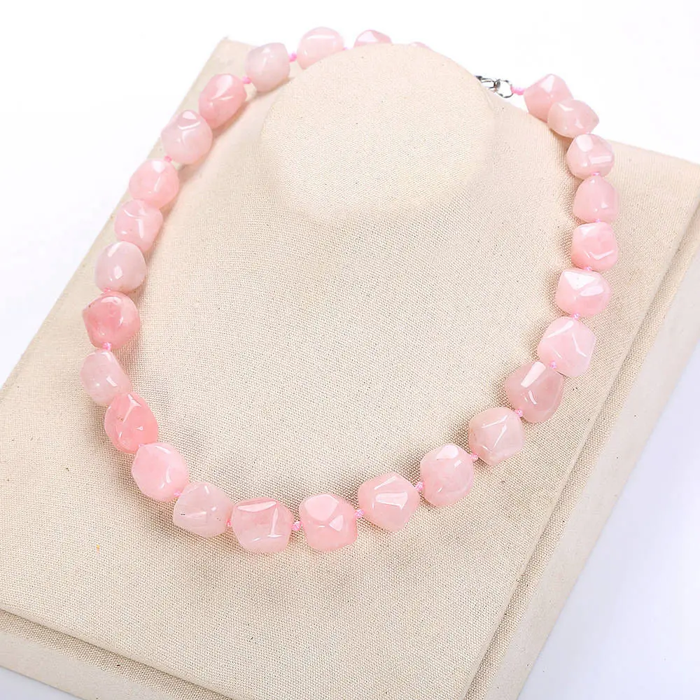 Natural Crystal Pendant Pink Stone Rose Quartz Necklace Women Miss Roller Cabochons Irregular Original Vintage Classic | Украшения и