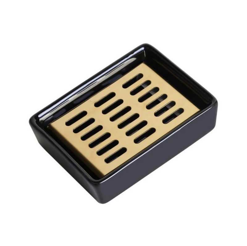 

Мыльница из нержавеющей стали 304, черная, с керамическим основанием, креативная, с двойным сливом, мыльница для ванной