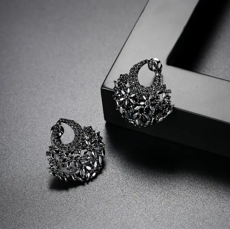 VogueSS - Классические серьги на штырьках с кристаллами CZ AAA из черного металла цвета гана для женщин.