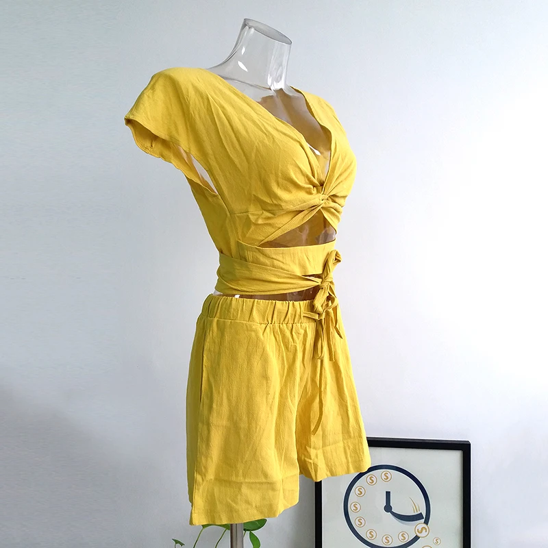 2019 летние женские короткие комплекты однотонный Повседневный клубный верх и