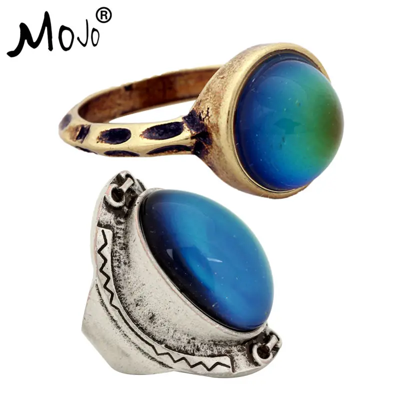 

2PCS Vintage Bohemia Retro Color Change Mood Ring Emotion Feeling Changeable Ring Temperature Control Ring for Women RG002-RS033