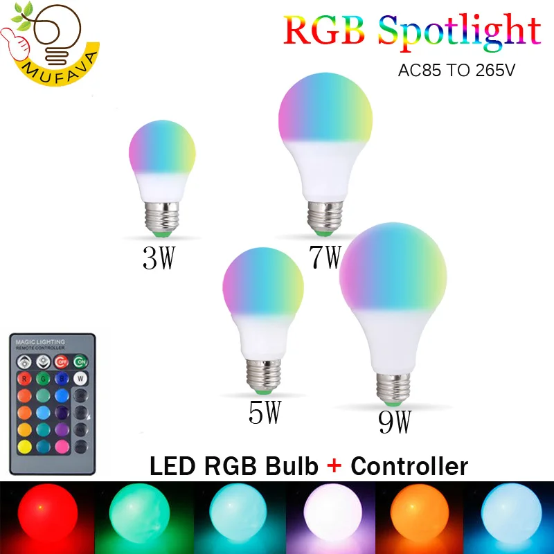 1 шт. E27 3 Вт 5 7 9 RGB Светодиодная лампа Lampara LED AC85 265V Высокая мощность