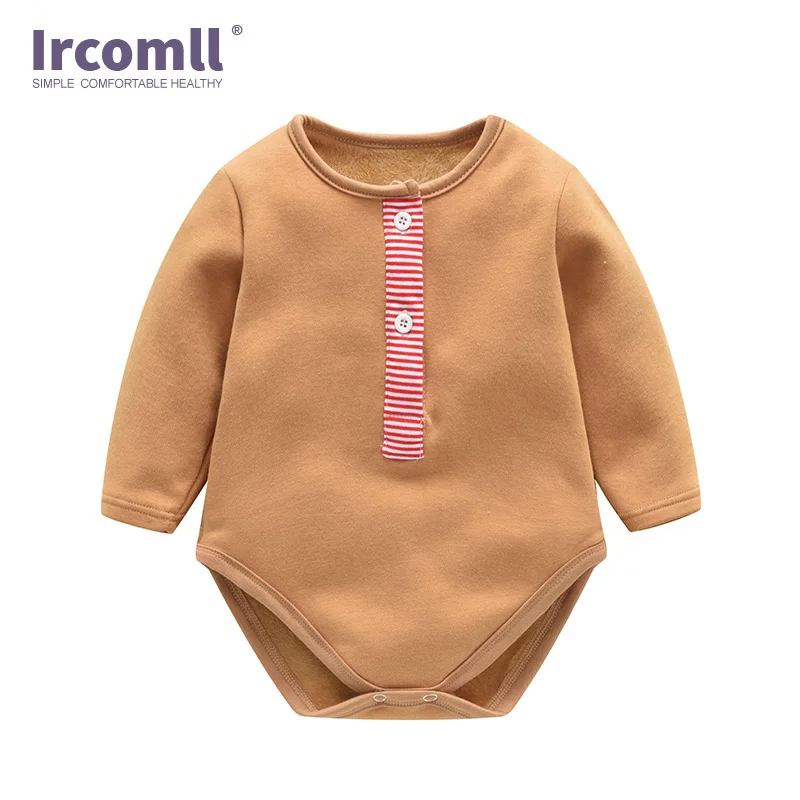 Ircomll/Детский комбинезон с длинными рукавами; хлопок; теплый однотонный комбинезон с круглым вырезом для новорожденных девочек и мальчиков; одежда для малышей 0-18 месяцев