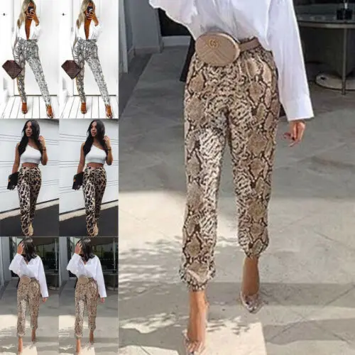 Повседневные женские леопардовые штаны модные длинные спортивные брюки-слаксы