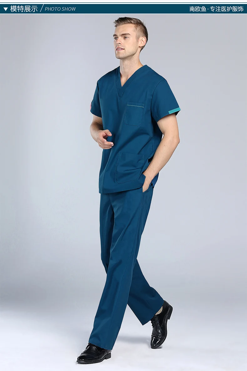 

New Men Medical Scrub Sets Hospital Doctor Nurse Uniforms Dental Clinic V-neck Short Sleeve Medical Scrubs Nanou LX18