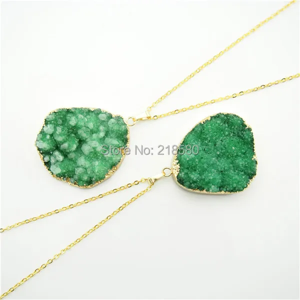 

QN313 Gold Electroplated Green Druzy Pendant Necklace
