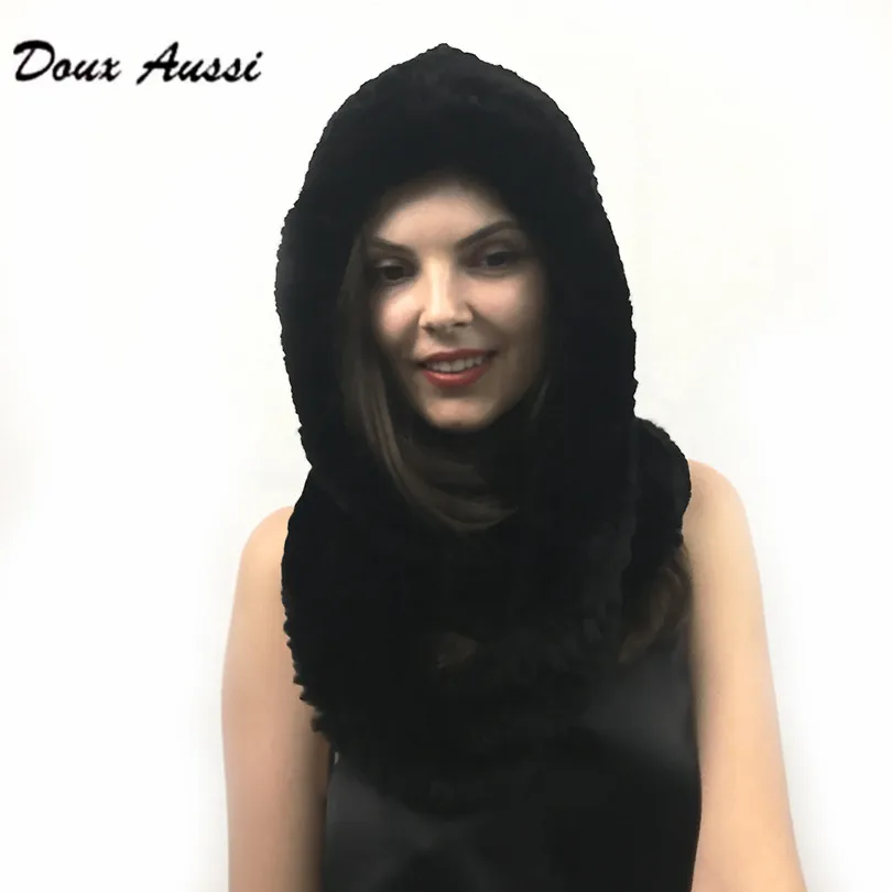Женская вязаная меховая шапка из натурального кролика DOUX AUSSI шапки кроличьего