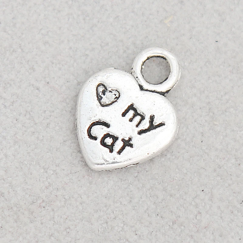 Модные подвески RAINXTAR в форме сердца из сплава с надписью Love My Cat для детей 8*12 мм 200