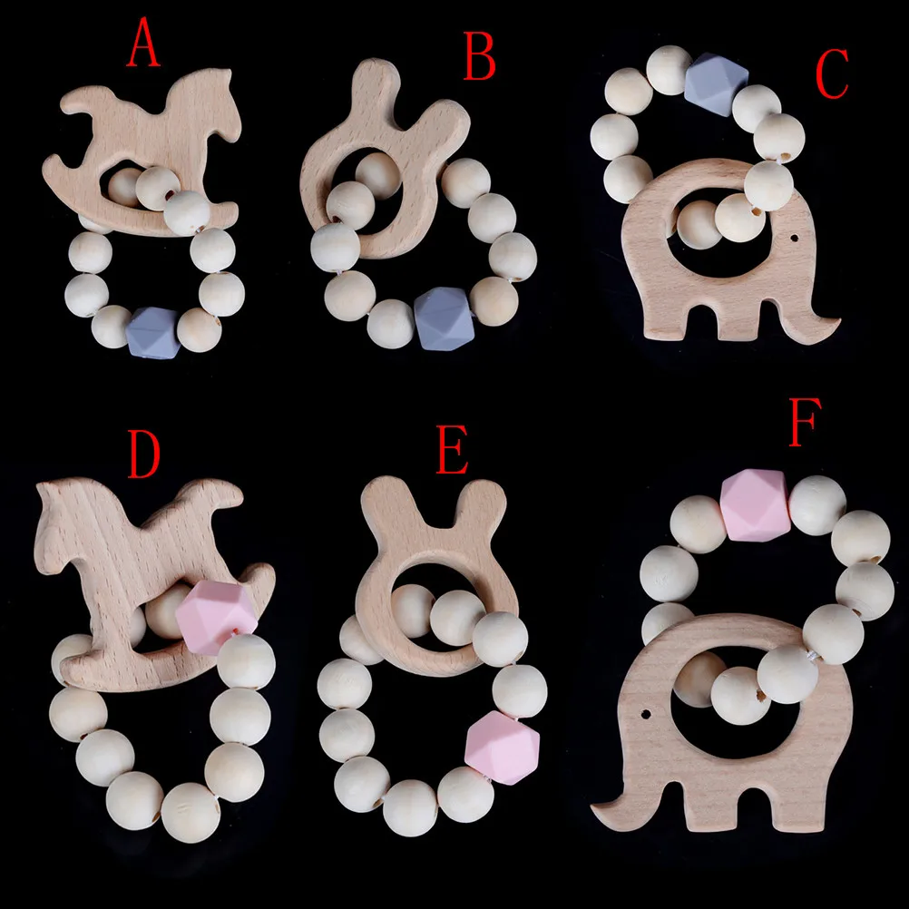 

1pc Nursing Baby teether Teething Natural Wood Ring Silicone Beads Hand Weave Bracelet Organic Infant Neutral Gift Toys
