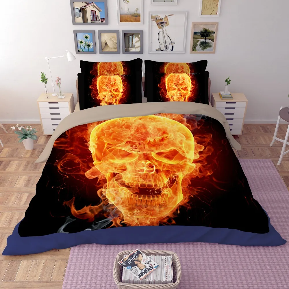 

Новое поступление, 3D человеческий скелет, черный череп, дизайн головы смерти, двуспальная простыня, Комплект постельного белья, пододеяльни...