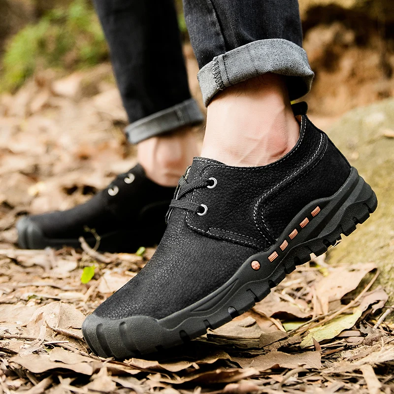 Мужская кожаная повседневная обувь большого Size38-45 с круглым носком на шнуровке