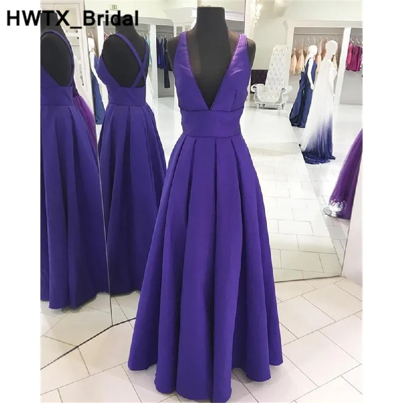 Очаровательные фиолетовые атласные платья свидетельницы с v образным вырезом