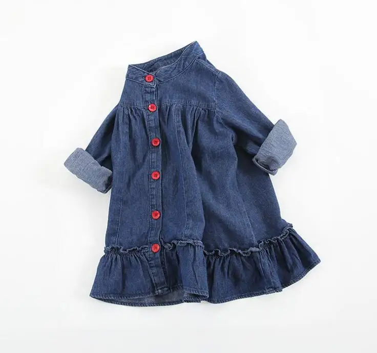 От 1 до 7 лет оптовая продажа 2017 новые девушки джинсовые оборками платье с длинным