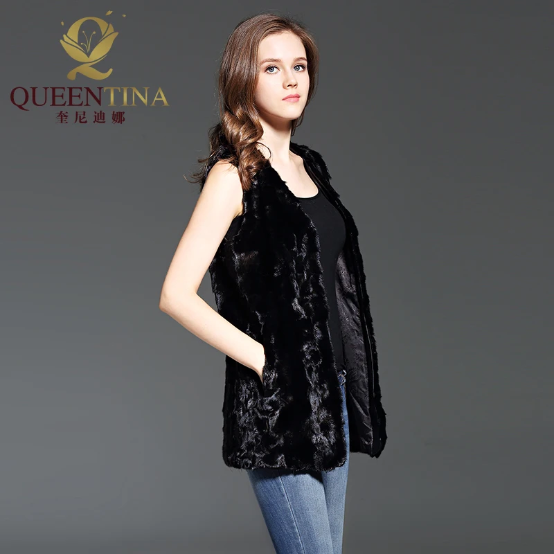 100% натуральный мех норки жилет высокого качества Модная тонкая черная длинная