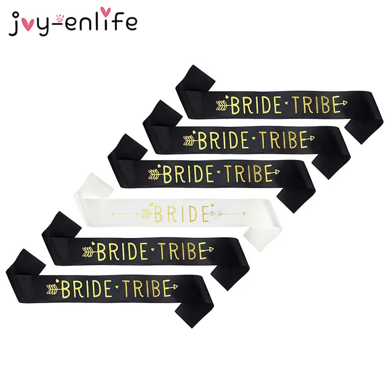 6pcs/set Satin Bride Team Sash Bachelorette Party for Hen Wedding Bridal Shower Black with Gold Letter | Дом и сад