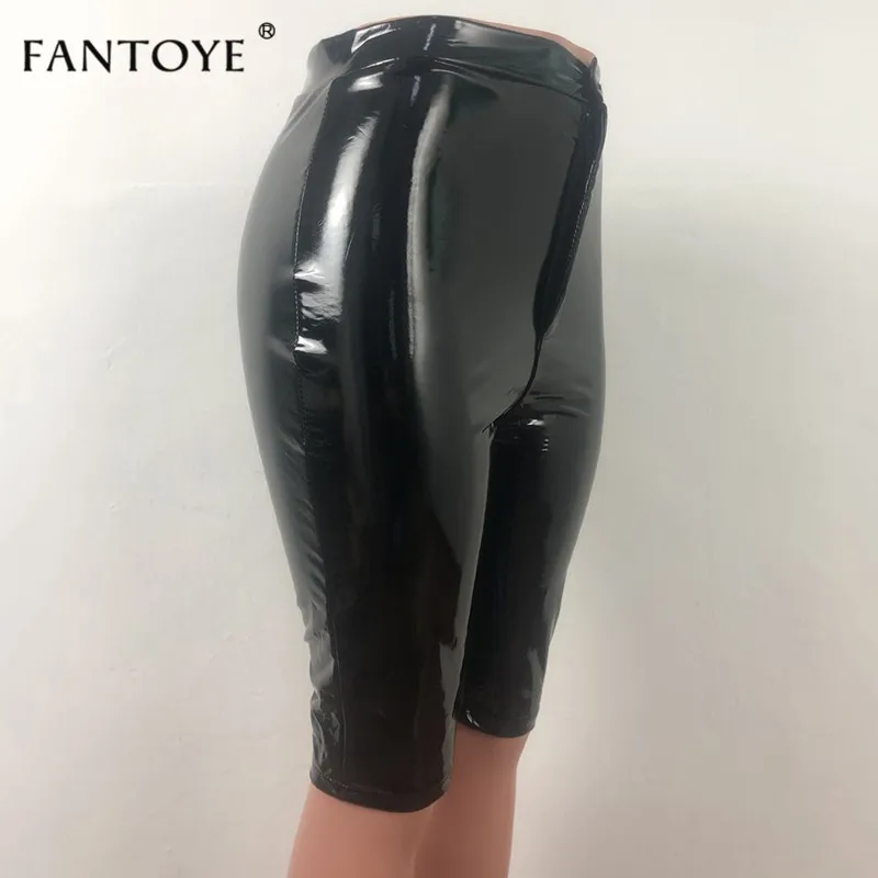 Fantoye пикантные из искусственной кожи шорты Для женщин Сплошной Светоотражающие сексуальные C высокой талией, эластичные Половина шорты конфетного цвета узкие Стретч Клубная одежда