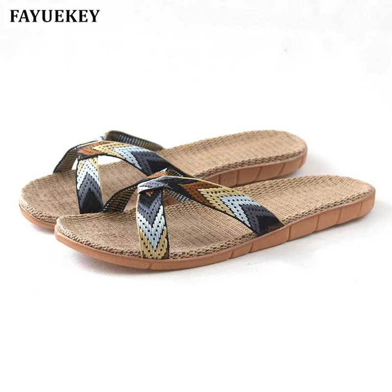FAYUEKEY 2018 новые летние модные домашние льняные дышащие разноцветные тапочки