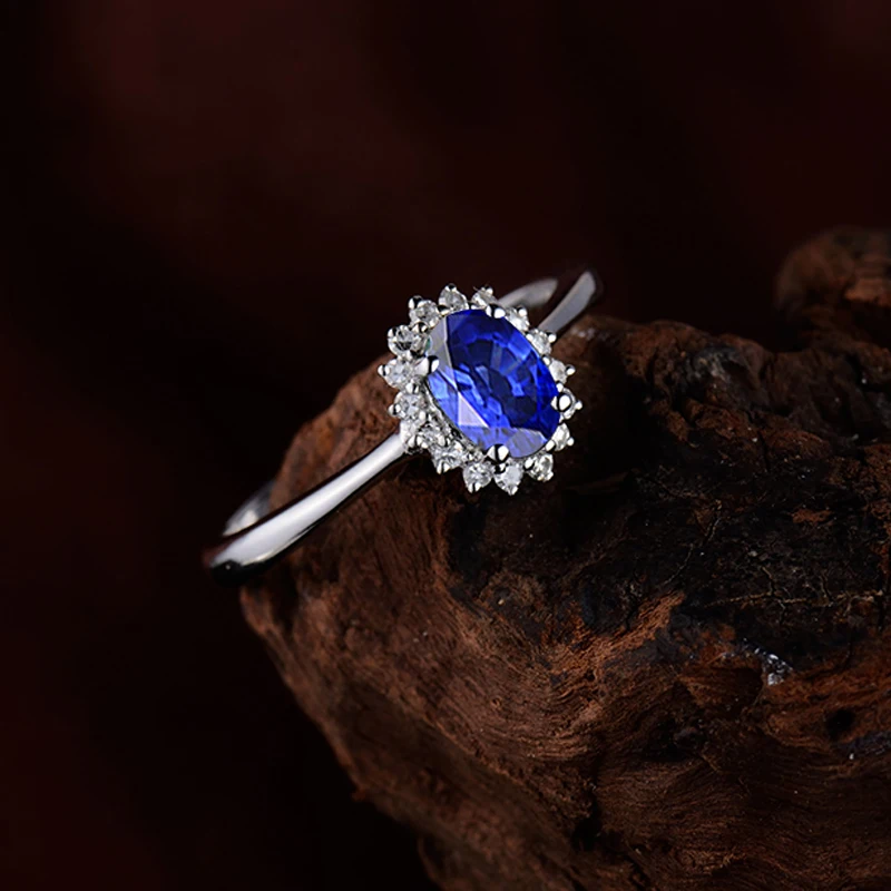 LOVERJEWELRY кольцо Dianna натуральное Сапфировое Кольцо Настоящее 18 кт Белое Золото