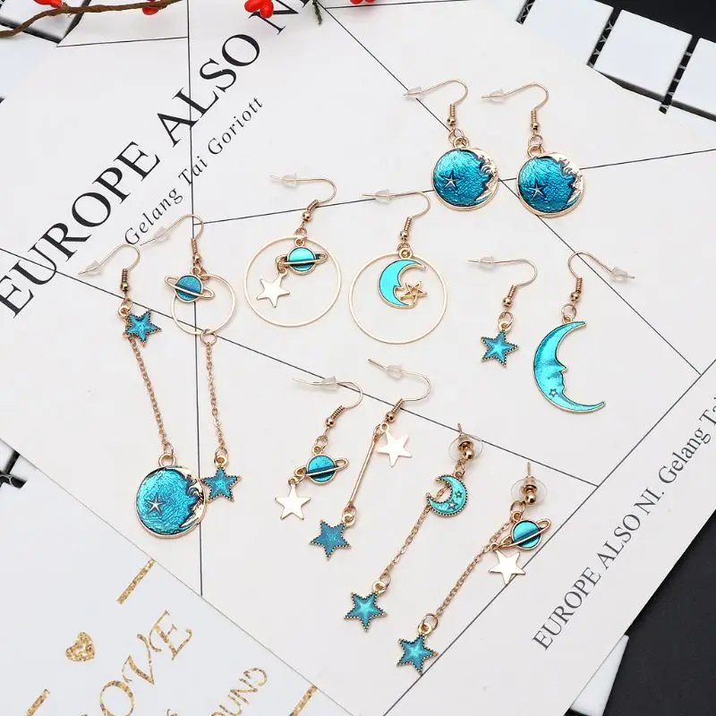 Женские длинные серьги-подвески в виде планеты Луны звезды | Украшения и