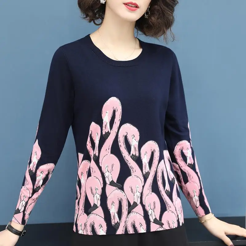 Женский трикотажный свитер с принтом Повседневные пуловеры длинным рукавом