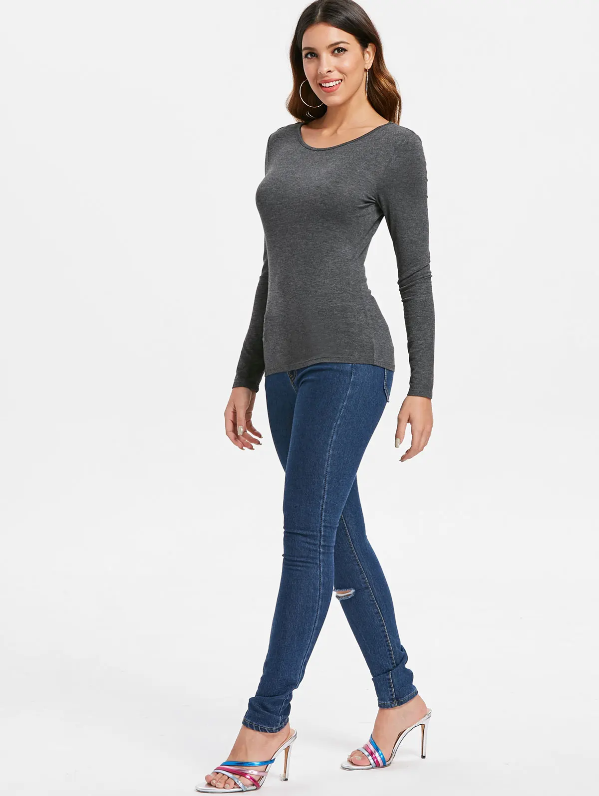 VESTLINDA весенне осенний женский топ футболка с бантом и вырезом на спине