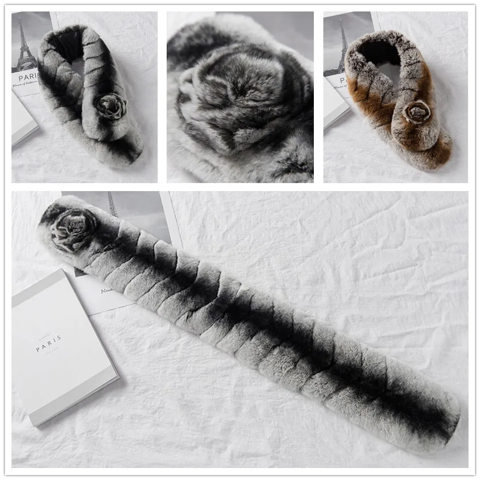 Glaforny 2019 New Style 100% Real Rex Rabbit Fur Scarf with Flower Super Warm Winter Mufflers High Quality Chinchilla Rings |