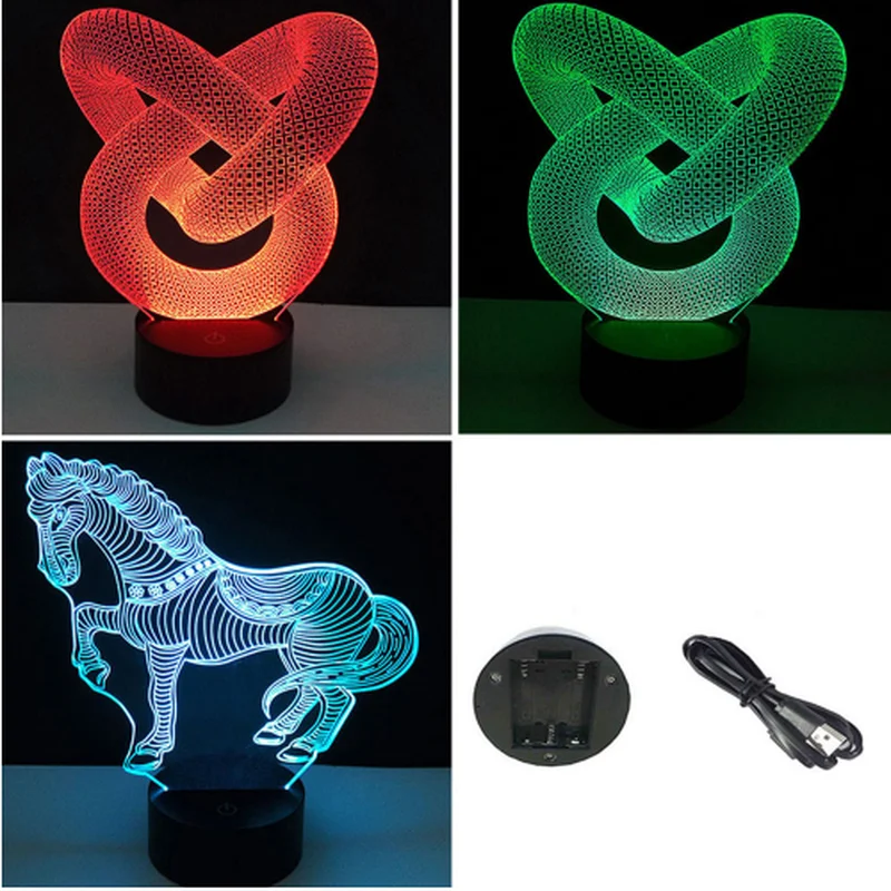 3D Красочный светодиодный ночник 7 видов цветов Изменение USB сенсорный