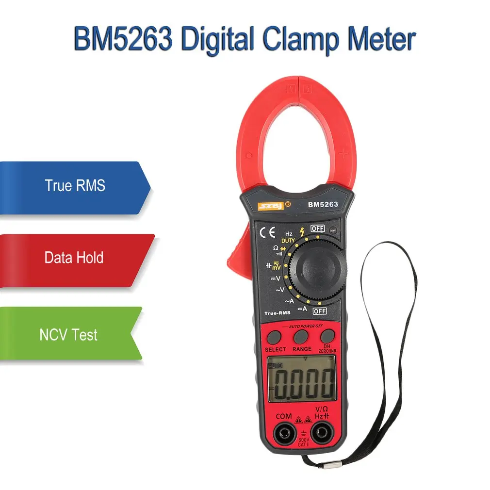 SZBJ BM5263 Ручной цифровой клещи мультиметр AC/DC Вольт Ток Напряжение Ом усилитель НТС тестер сопротивление Амперметр True RMS