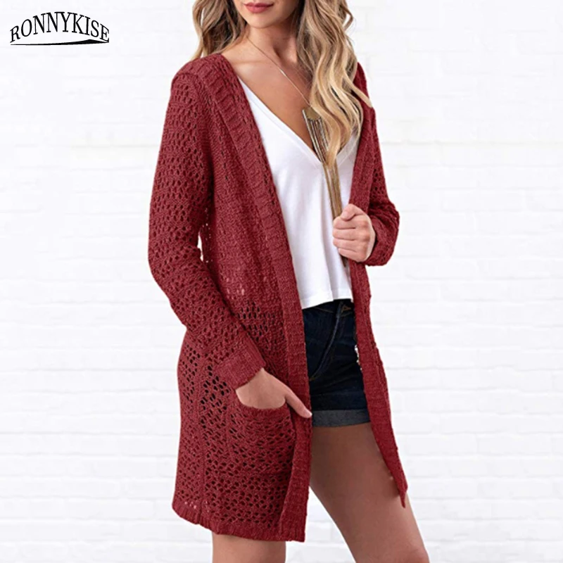 RONNYKISE Autumn and Winter Sweater Women Fashion Cardigans Knitted Oversized Long Coat with Pockets |