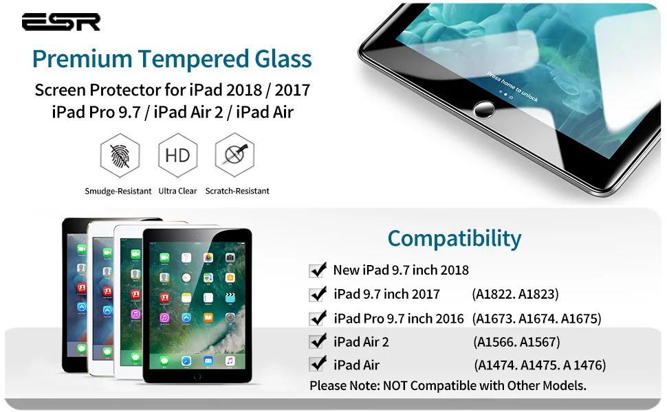 Экран протектор для iPad 9,7 ESR аппликатор закаленное Стекло пленка для iPad релиз/для iPad Pro 9,7 дюймов Air2