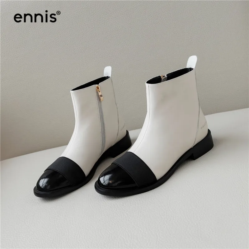 ENNIS/; черные ботинки на плоской подошве; женские ботинки из натуральной кожи; Осенняя обувь на низком каблуке; белые дизайнерские женские ботинки «Челси»; модная обувь; A962