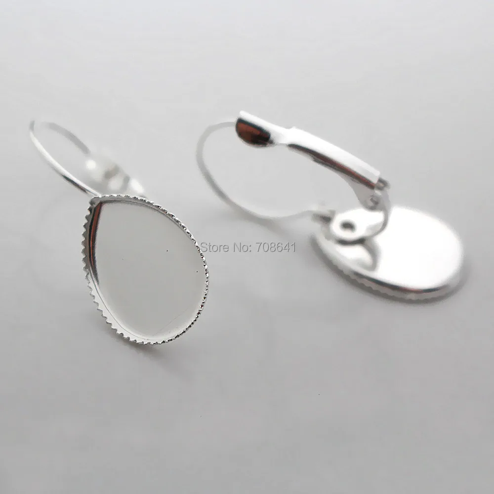 Пустая основа для сережек с зажимом-крючком Посеребренная КАПЛЕВИДНАЯ рамка