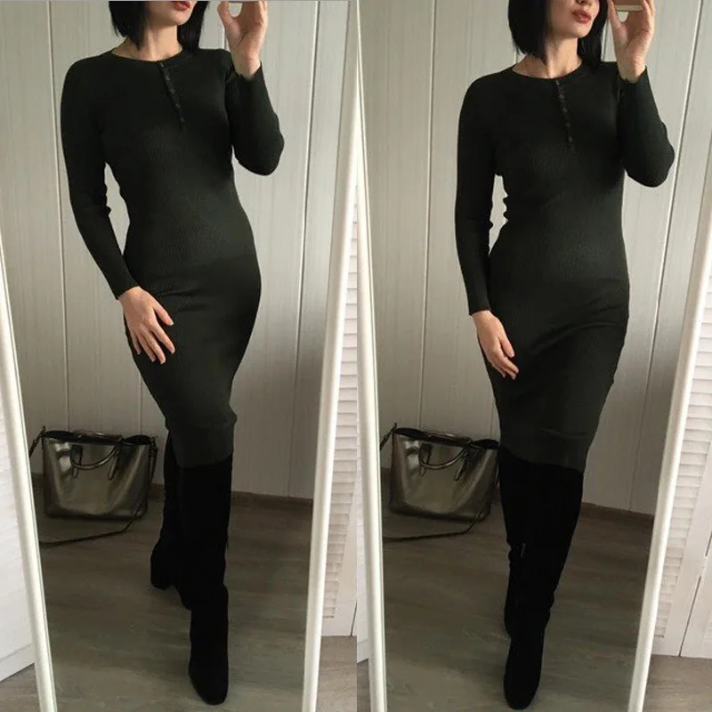 Шикарный женское узкое облегающее Платья свитеры Осенне зимняя Дамская обувь